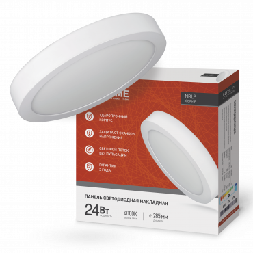 Панель светодиодная накладная круглая NRLP 24Вт 230В 4000К 1680Лм 285мм белая IP40 IN HOME, Панели светодиодные накладные	