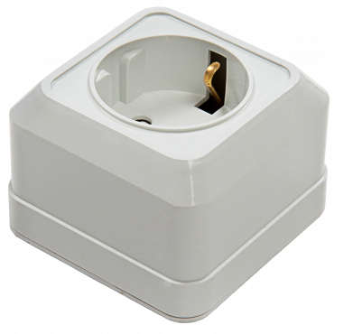 Розетка одинарная с заземлением со шторкой BOLLETO белая накладная 7028х IN HOME, Электроустановочные изделия накладные BOLETTO	