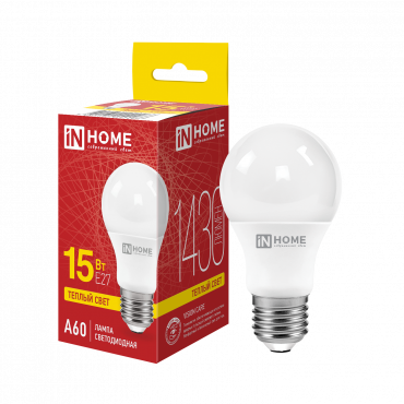 Купить Лампа светодиодная LED-A60-VC 15Вт 230В Е27 3000К 1430Лм IN HOME в интернет-магазине по цене  Лампа светодиодная LED-A60-VC 15Вт 230В Е27 3000К 1430Лм IN HOME, Лампы светодиодные бытовые