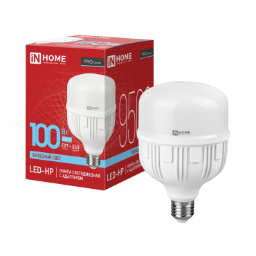 Лампа светодиодная LED-HP-PRO 100Вт 230В E27 с адаптером Е40 6500К 9500Лм IN HOME купить от производителя по цене от  Лампа светодиодная LED-HP-PRO 100Вт 230В E27 с адаптером Е40 6500К 9500Лм IN HOME, Лампы светодиодные коммерческие