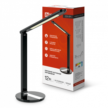 Светильник настольный светодиодный SIMPLE ССО-07Ч 12Вт 600Лм сенсор, адаптер ЧЕРНЫЙ IN HOME, Светильники настольные светодиодные	