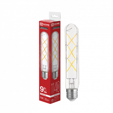 Лампа светодиодная LED-T30-deco 9Вт 230В Е27 4000К 1140Лм 225мм прозрачная IN HOME купить с доставкой по низкой цене от  Лампа светодиодная LED-T30-deco 9Вт 230В Е27 4000К 1140Лм 225мм прозрачная IN HOME, Лампы светодиодные филамент