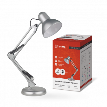 Светильник настольный под лампу на основании + струбцина СНО 15С-E27 230В СЕРЕБРО IN HOME, Светильники настольные под лампу	