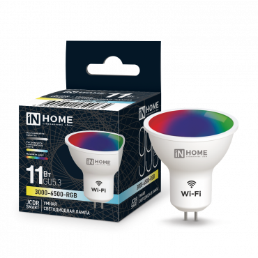 Купить лампа светодиодная led-jcdr-rgbw-smart 11вт 230в wi-fi gu5.3 rgb-3000-6500к 990лм in home от  Лампа светодиодная LED-JCDR-RGBW-SMART 11Вт 230В Wi-Fi GU5.3 RGB-3000-6500К 990Лм IN HOME, Лампы светодиодные умные