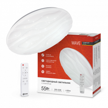 Светильник светодиодный COMFORT WAVE 55Вт 230В 3000-6500K 4400Лм 400x75мм с пультом ДУ IN HOME, Светильники декоративные	