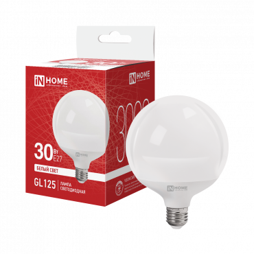 Купить лампа светодиодная led-gl125-vc 30вт 230в е27 4000к 3000лм 125мм in home от  Лампа светодиодная LED-GL125-VC 30Вт 230В Е27 4000К 3000Лм 125мм IN HOME, Светодиодные Лампы