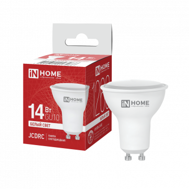 Купить лампа светодиодная led-jcdrc-vc 14вт 230в gu10 4000k 1260лм in home от  Лампа светодиодная LED-JCDRC-VC 14Вт 230В GU10 4000K 1260Лм IN HOME, Лампы софитные