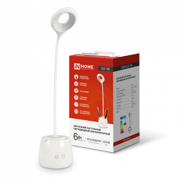 Светильник настольный светодиодный CRAFT ССО-10Б аккум 6Вт 480Лм сенсор, с органайзером, USB-кабель БЕЛЫЙ IN HOME, Светильники настольные светодиодные	