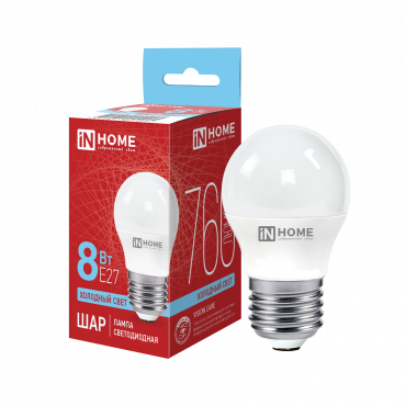 Купить Лампа светодиодная LED-ШАР-VC 8Вт 230В Е27 6500К 760Лм IN HOME в интернет-магазине по цене  Лампа светодиодная LED-ШАР-VC 8Вт 230В Е27 6500К 760Лм IN HOME, Лампы светодиодные бытовые
