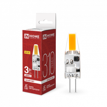 Купить лампа светодиодная led-jc-cob 3вт 12в g4 4000к 310лм in home от  Лампа светодиодная LED-JC-COB 3Вт 12В G4 4000К 310Лм IN HOME, Лампы для люстры