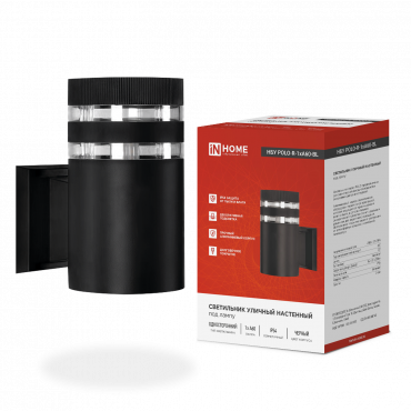 Светильник уличный настенный односторонний НБУ POLO-R-1xA60-BL алюминиевый черный IP54 IN HOME, Светильники светодиодные уличные	