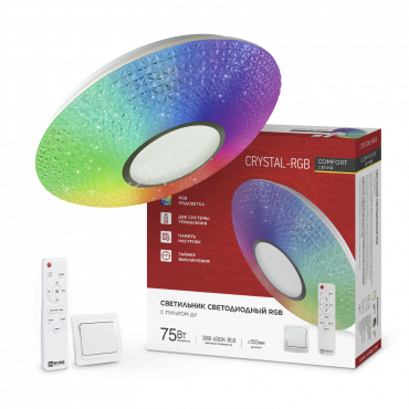 Светильник светодиодный COMFORT CRYSTAL-RGB 75Вт 230В 3000-6500K 6000Лм 500x115мм с пультом ДУ IN HOME, Светильники декоративные	