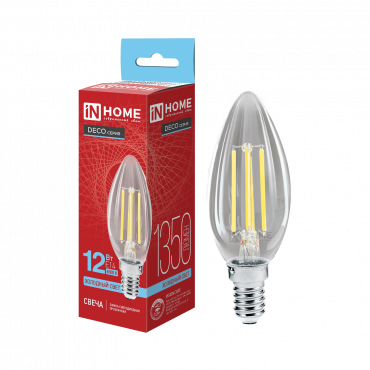 Купить лампа светодиодная led-свеча-deco 12вт 230в е14 6500к 1350лм прозрачная in home от  Лампа светодиодная LED-СВЕЧА-deco 12Вт 230В Е14 6500К 1350Лм прозрачная IN HOME, Светодиодные Лампы
