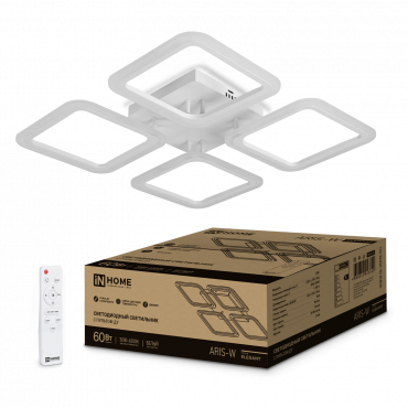 Светильник светодиодный ELEGANT ARIS-W 60Вт 230В 3000-6500K 4700Лм 450х450х75мм c пультом ДУ белый IN HOME, Светильники декоративные	