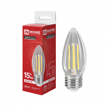 Купить лампа светодиодная led-свеча-deco 15вт 230в е27 4000к 1455лм прозрачная in home от  Лампа светодиодная LED-СВЕЧА-deco 15Вт 230В Е27 4000К 1455Лм прозрачная IN HOME, Светодиодные Лампы
