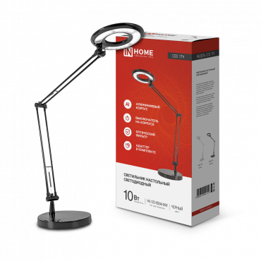 Светильник настольный светодиодный CRAFT ССО-17Ч 10Вт 6500К 700Лм с оптическим фильтром, с адаптером ЧЕРНЫЙ IN HOME, Светильники настольные светодиодные	