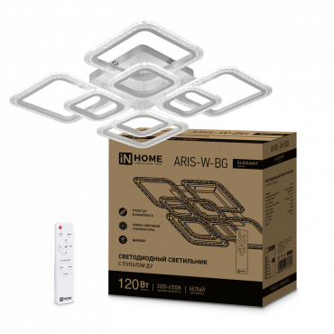 Светильник светодиодный ELEGANT ARIS-W-BG 120Вт 230В 3000-6500K 8400Лм 585х585х115мм пульт ДУ белый IN HOME, Светильники декоративные	
