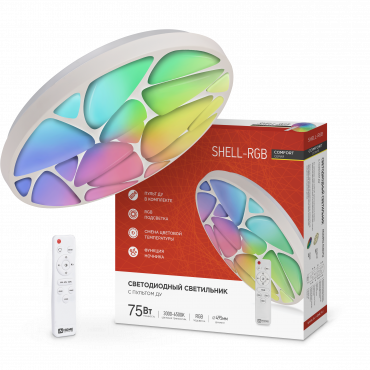 Светильник светодиодный COMFORT SHELL-RGB 75Вт 230В 3000-6500K 6000Лм 500x80мм с пультом ДУ IN HOME, Светильники декоративные	