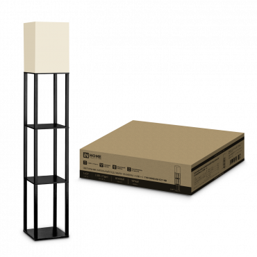Светильник напольный под лампу этажерка ТНО 06КВ-Е27-NB 230В бежевый абажур, черный корпус IN HOME, Напольные светильники	