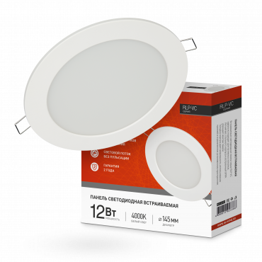Панель светодиодная встраиваемая круглая RLP-VC 1240WH 12Вт 230В 4000К 960Лм 145мм белая IP40 IN HOME, Панели светодиодные встраиваемые	
