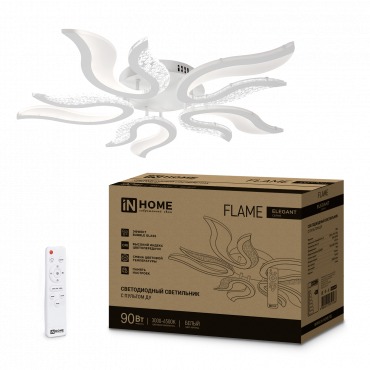 Светильник светодиодный ELEGANT FLAME 90Вт 230В 3000-6500K 820х802х87мм c пультом ДУ белый IN HOME, Светильники декоративные	
