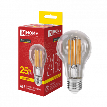 Купить лампа светодиодная led-a65-deco 25вт 230в е27 3000к 2480лм прозрачная in home от  Лампа светодиодная LED-A65-deco 25Вт 230В Е27 3000К 2480Лм прозрачная IN HOME, Светодиодные Лампы