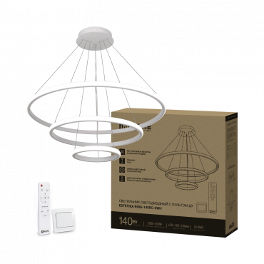 Светильник светодиодный ESTETIKA RING-140RC-3WH 140Вт 230В 3000-6500K 600/400/200 1.2м трос пульт ДУ белый IN HOME, Светильники декоративные	