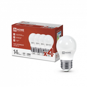 Купить Лампа светодиодная LED-ШАР-VC 4PACK 14Вт 230В Е27 4000К 1330Лм (4шт./упак) IN HOME в интернет-магазине по цене  Лампа светодиодная LED-ШАР-VC 4PACK 14Вт 230В Е27 4000К 1330Лм (4шт./упак) IN HOME, Лампы светодиодные бытовые