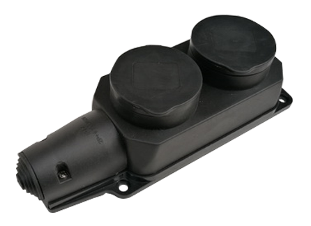 Розетка двойная с заземлением каучук с заглушками 16А IP44 черная 9322 IN HOME, Каучуковые разъемы	