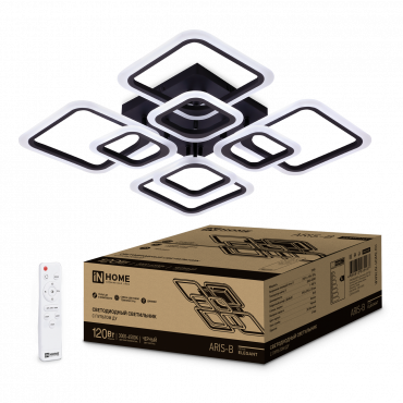 Светильник светодиодный ELEGANT ARIS-B 120Вт 230В 3000-6500K 590х590х130мм c пультом ДУ черный IN HOME, Светильники декоративные	