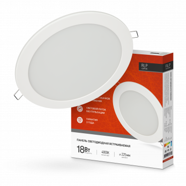 Панель светодиодная встраиваемая круглая RLP 18Вт 230В 4000К 1080Лм 225мм белая IP40 IN HOME, Панели светодиодные встраиваемые	
