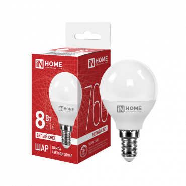 Купить Лампа светодиодная LED-ШАР-VC 8Вт 230В Е14 4000К 760Лм IN HOME в интернет-магазине по цене  Лампа светодиодная LED-ШАР-VC 8Вт 230В Е14 4000К 760Лм IN HOME, Лампы светодиодные бытовые