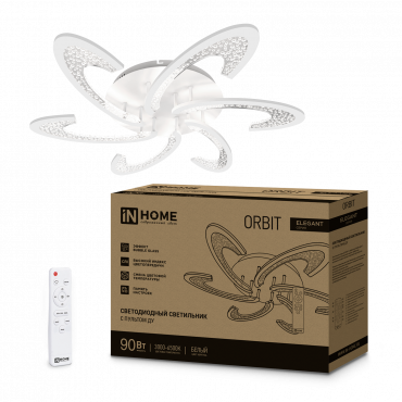 Светильник светодиодный ELEGANT ORBIT 90Вт 230В 3000-6500K 725х635х90мм c пультом ДУ белый IN HOME, Светильники декоративные	