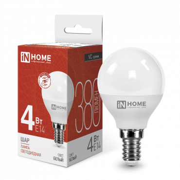 Купить Лампа светодиодная LED-ШАР-VC 4Вт 230В Е14 4000К 380Лм IN HOME в интернет-магазине по цене  Лампа светодиодная LED-ШАР-VC 4Вт 230В Е14 4000К 380Лм IN HOME, Лампы светодиодные бытовые