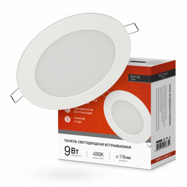 Панель светодиодная встраиваемая круглая RLP-VC 940WH 9Вт 230В 4000К 630Лм 118мм белая IP40 IN HOME, Панели светодиодные встраиваемые	