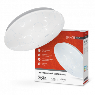 Светильник светодиодный серии DECO ОРИОН 36Вт 230В 4000К 3240Лм 380х55мм IN HOME, Светильники декоративные светодиодные	