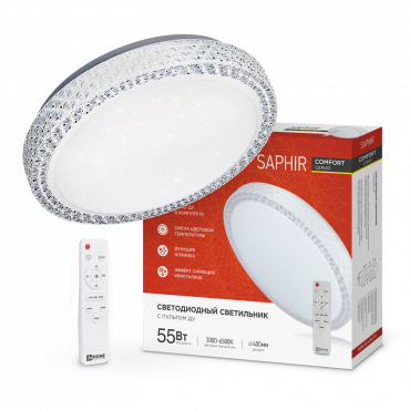 Светильник светодиодный COMFORT SAPHIR 55Вт 230В 3000-6500K 4400Лм 395x105мм с пультом ДУ IN HOME, Светильники декоративные	