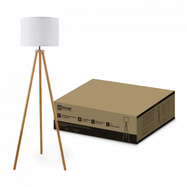 Светильник напольный под лампу ТНО 24-Е27-WT 230В белый абажур, деревянная тренога IN HOME, Напольные светильники	