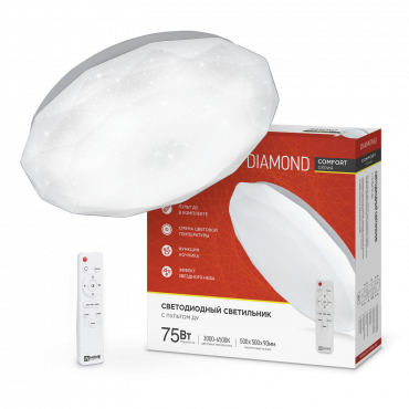 Светильник светодиодный COMFORT DIAMOND 75Вт 230В 3000-6500K 6000Лм 500x105мм с пультом ДУ IN HOME, Светильники декоративные	