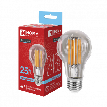 Купить лампа светодиодная led-a65-deco 25вт 230в е27 6500к 2480лм прозрачная in home от  Лампа светодиодная LED-A65-deco 25Вт 230В Е27 6500К 2480Лм прозрачная IN HOME, Светодиодные Лампы