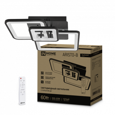 Светильник светодиодный ELEGANT ARISTO-B 60Вт 230В 3000-6500K 4700Лм 530х448х150мм пульт ДУ черный IN HOME, Светильники декоративные	
