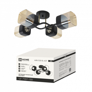 Светильник потолочный под лампу AURA TESO-BL-4E27 540x430x150 черный, золото IN HOME, Светильники под лампу	