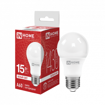 Купить Лампа светодиодная LED-A60-VC 15Вт 230В Е27 4000К 1430Лм IN HOME в интернет-магазине по цене  Лампа светодиодная LED-A60-VC 15Вт 230В Е27 4000К 1430Лм IN HOME, Лампы светодиодные бытовые