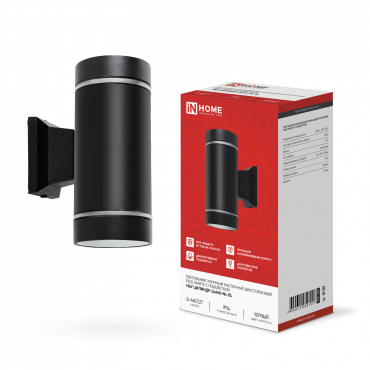 Светильник уличный настенный двусторонний НБУ ЦИЛИНДР-2хА60-NL-BL с подсветкой черный IP54 IN HOME, Светильники светодиодные уличные	