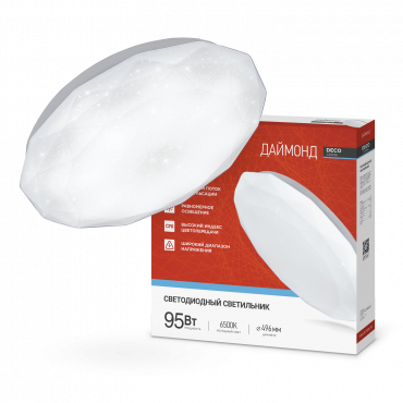 Светильник светодиодный серии DECO ДАЙМОНД 95Вт 230В 6500К 10000Лм 496х85мм IN HOME, Светильники декоративные	