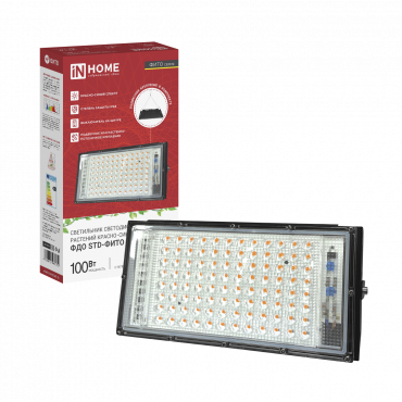 Прожектор светодиодный ФДО STD-ФИТО красно-синий спектр 100Вт IP65 черный IN HOME, Фитосветильники	
