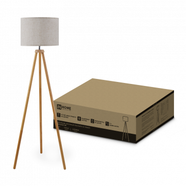 Светильник напольный под лампу ТНО 24-Е27-NT 230В бежевый абажур, деревянная тренога IN HOME, Напольные светильники	