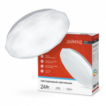 Светильник светодиодный серии DECO ДАЙМОНД 24Вт 230В 6500К 2160Лм 330х55мм IN HOME, Светильники декоративные светодиодные	