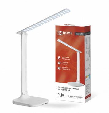 Светильник настольный светодиодный SIMPLE ССО-02Б 10Вт 625Лм сенсор, адаптер БЕЛЫЙ IN HOME, Светильники настольные светодиодные	
