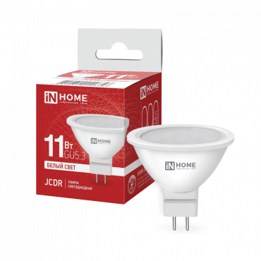 Купить лампа светодиодная led-jcdr-vc 11вт 230в gu5.3 4000к 990лм in home от  Лампа светодиодная LED-JCDR-VC 11Вт 230В GU5.3 4000К 990Лм IN HOME, Лампы софитные